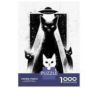 Puzzles De 1000 Pièces Alien Cats Abduction Black and White Puzzle Adulte Jeu Manuel Défi Difficile Interaction Parent-Enfant 52x38cm/1000pcs
