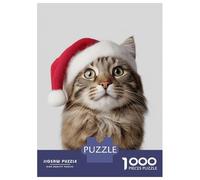 Puzzles De 1000 Pièces - American Bobtail Cat with Santa Hat Puzzle Casse-tête, Jeu De Réflexion, Décoration Murale, Idéal comme Cadeau pour Toute La Famille 52x38cm/1000pcs