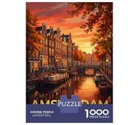 Puzzles De 1000 Pièces Amsterdam Canal at Sunset Puzzle Adulte, Jouet, Décoration Murale, Une Œuvre d'art, Cadeaux Uniques pour Anniversaire Et Noël 52x38cm/1000pcs