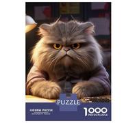 Puzzles De 1000 Pièces Angry Fluffy Cat Studying Puzzle Adulte Jeu Manuel Défi Difficile Interaction Parent-Enfant 38x26cm/1000pcs