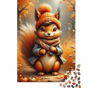 Puzzles De 1000 Pièces Autumn Squirrel with Hat-1 Puzzles pour Adultes - Course De Vitesse - Stimule Le Cerveau - Jeu Au Design Élégant 38x26cm/1000pcs