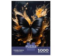 Puzzles De 1000 Pièces Black Butterfly on Gold Puzzle Anti-Stress, Décoration Murale, Cadeaux Uniques pour Anniversaire Et Noël 38x26cm/1000pcs