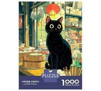 Puzzles De 1000 Pièces - Black Cat in A Dim Sum Restaurant Puzzle pour Adolescents, Activités Familiales pour Anniversaire, Noël, Cadeaux d'anniversaire Uniques 38x26cm/1000pcs