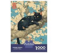 Puzzles De 1000 Pièces - Black Cat Sakura Tree Puzzles pour Adolescents, Jeu De Réflexion Et Anti-Stress, Idéal en Cadeau pour Toute La Famille 38x26cm/1000pcs