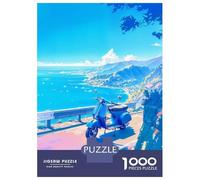 Puzzles De 1000 Pièces - Blue Scooter by The Sea Puzzle Casse-tête, Jeu De Réflexion, Décoration Murale, Idéal comme Cadeau pour Toute La Famille 52x38cm/1000pcs