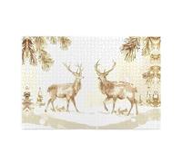 Puzzles de 1000 pièces BROLEO Deux cerfs dans la neige Impression éducative intellectuelle en bois Puzzles amusants Puzzles anti-stress
