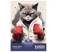 Puzzles De 1000 Pièces Cat Boxer Wearing Gloves Puzzle Adulte Jeu Manuel Une Œuvre d'art Cadeaux Uniques pour Anniversaire Et Noël 38x26cm/1000pcs