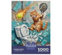 Puzzles De 1000 Pièces Cat Chaos in The Bathroom Puzzle Adulte Jeu Manuel Défi Difficile Interaction Parent-Enfant 52x38cm/1000pcs