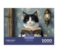 Puzzles De 1000 Pièces Cat Reading A Book Puzzles pour Adultes - Course De Vitesse - Stimule Le Cerveau - Jeu Au Design Élégant 38x26cm/1000pcs