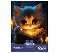 Puzzles De 1000 Pièces Cat Reading by Candlelight Puzzle Adulte Jeu Manuel Défi Difficile Interaction Parent-Enfant 38x26cm/1000pcs
