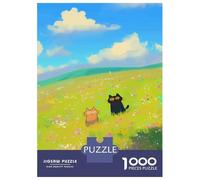 Puzzles De 1000 Pièces Cats in A Field of Flowers Puzzle Adulte Jeu Manuel Une Œuvre d'art Cadeaux Uniques pour Anniversaire Et Noël 38x26cm/1000pcs