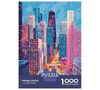 Puzzles De 1000 Pièces Chicago Skyline Art Print Puzzles pour Adolescents : Amusants Et Humoristiques, Chaque Pièce Est Unique - Jouets Éducatifs 70x50cm/1000pcs