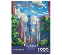 Puzzles De 1000 Pièces - Chicago Skyline Illustration Puzzle pour Adultes Jeux Relaxants Vacances À La Maison Offre Spéciale pour Toute La Famille 52x38cm/1000pcs