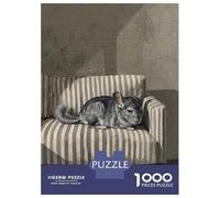 Puzzles De 1000 Pièces Chinchilla Resting on Striped Chair Puzzles pour Adolescents Améliorent La Mémoire Difficiles Et Stimulants Casse-tête Jeux De Société en Famille 70x50cm/1000pcs