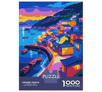 Puzzles De 1000 Pièces Colorful Coastal Village at Sunset Puzzles pour Adultes Améliore La Mémoire Défi Éducatif Jouets Jeux Éducatifs 38x26cm/1000pcs