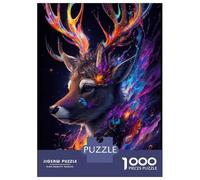 Puzzles De 1000 Pièces - Colorful Deer Wall Art Print Puzzle pour Adolescents, Activités Familiales pour Anniversaire, Noël, Cadeaux d'anniversaire Uniques 70x50cm/1000pcs