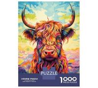 Puzzles De 1000 Pièces Colorful Highland Cow Puzzles pour Adolescents Améliorent La Mémoire Difficiles Et Stimulants Casse-tête Jeux De Société en Famille 52x38cm/1000pcs