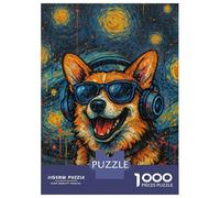 Puzzles De 1000 Pièces Corgi Dog with Headphones and Glasses Puzzle Anti-Stress, Décoration Murale, Cadeaux Uniques pour Anniversaire Et Noël 52x38cm/1000pcs