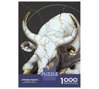 Puzzles De 1000 Pièces Cracked White and Gold Bull Sculpture Puzzles pour Adultes - Course De Vitesse - Stimule Le Cerveau - Jeu Au Design Élégant 70x50cm/1000pcs