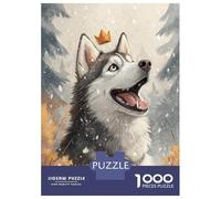 Puzzles De 1000 Pièces - Crowned Husky in Winter Forest Puzzle pour Adolescents, Activités Familiales pour Anniversaire, Noël, Cadeaux d'anniversaire Uniques 52x38cm/1000pcs