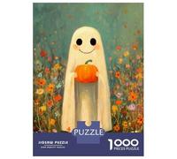 Puzzles De 1000 Pièces - Cute Ghost with Pumpkin in Flower Field Puzzle Casse-tête, Jeu De Réflexion, Décoration Murale, Idéal comme Cadeau pour Toute La Famille 52x38cm/1000pcs