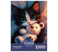 Puzzles De 1000 Pièces Cute Kitten with Teddy Bear Puzzles pour Adultes - Jeu De Réflexion - Améliore La Mémoire - Cadeaux Uniques pour Un Anniversaire Ou Noël 70x50cm/1000pcs