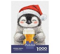 Puzzles De 1000 Pièces Cute Penguin with Santa Hat and Beer Puzzles pour Adultes - Jeu De Réflexion - Améliore La Mémoire - Cadeaux Uniques pour Un Anniversaire Ou Noël 38x26cm/1000pcs