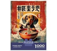 Puzzles De 1000 Pièces - Dachshund Eating Ramen Vintage Poster Puzzle Casse-tête, Jeu De Réflexion, Décoration Murale, Idéal comme Cadeau pour Toute La Famille 52x38cm/1000pcs