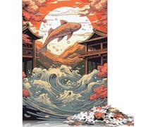 Puzzles de 1000 pièces de paysages Japonais Koi pour Adultes, Cadeaux de Noël, Puzzles en Bois pour Adultes, Jouets de Divertissement Familial, 1000 pièces (75 x 50 cm)