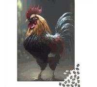 Puzzles de 1000 pièces de poulet et coq, puzzles rectangulaires en bois créatifs pour adultes, grands puzzles de jeu éducatif familial (75 x 50 cm)