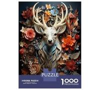 Puzzles De 1000 Pièces Deer Head Wall Art Decor Puzzle pour Adolescents Découpe De Précision Activités Amusantes À La Maison Jeu Stimulant Et Jeux en Famille 52x38cm/1000pcs