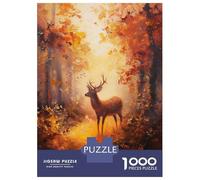 Puzzles De 1000 Pièces - Deer in Autumn Forest Painting Puzzle Casse-tête, Jeu De Réflexion, Décoration Murale, Idéal comme Cadeau pour Toute La Famille 52x38cm/1000pcs
