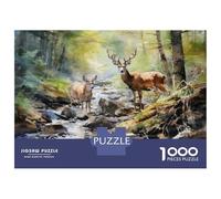 Puzzles De 1000 Pièces - Deer in The Forest Watercolor Print Puzzle Casse-tête, Jeu De Réflexion, Décoration Murale, Idéal comme Cadeau pour Toute La Famille 38x26cm/1000pcs