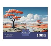 Puzzles De 1000 Pièces - Desert Oasis with Red Trees Puzzle Casse-tête, Jeu De Réflexion, Décoration Murale, Idéal comme Cadeau pour Toute La Famille 52x38cm/1000pcs