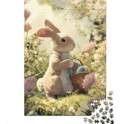 Puzzles De 1000 Pièces - Easter Bunny with Basket Puzzle Casse-tête, Jeu De Réflexion, Décoration Murale, Idéal comme Cadeau pour Toute La Famille 52x38cm/1000pcs