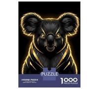 Puzzles De 1000 Pièces Elegant Black and Gold Koala Portrait Puzzle Adulte Jeu Manuel Défi Difficile Interaction Parent-Enfant 38x26cm/1000pcs