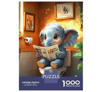 Puzzles De 1000 Pièces Elephant Reading on Toilet Funny Puzzles pour Adultes - Jeu De Réflexion - Améliore La Mémoire - Cadeaux Uniques pour Un Anniversaire Ou Noël 38x26cm/1000pcs