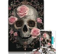 Puzzles de 1000 pièces en Forme de tête de Mort Rose pour Adultes, Cadeaux, Anti-Stress, Vacances à la Maison, avec Affiche Assortie et Feuille de Questions-réponses 75x50cm