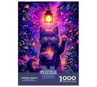 Puzzles De 1000 Pièces - Enchanting Cat with Tea in Magical Forest Puzzles pour Adolescents, Jeu De Réflexion Et Anti-Stress, Idéal en Cadeau pour Toute La Famille 70x50cm/1000pcs