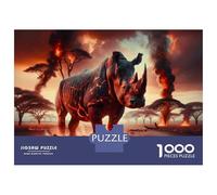 Puzzles De 1000 Pièces Flaming Rhino Wild Fire Artwork Puzzles pour Adultes Améliore La Mémoire Défi Éducatif Jouets Jeux Éducatifs 38x26cm/1000pcs