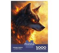 Puzzles De 1000 Pièces - Flaming Wolf Majesty -3 Puzzle Casse-tête, Jeu De Réflexion, Décoration Murale, Idéal comme Cadeau pour Toute La Famille 38x26cm/1000pcs