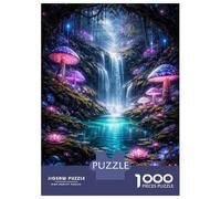 Puzzles De 1000 Pièces Forest Waterfall with Glowing Mushrooms Puzzles pour Adultes - Jeu De Réflexion - Améliore La Mémoire - Cadeaux Uniques pour Un Anniversaire Ou Noël 38x26cm/1000pcs