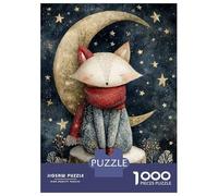Puzzles De 1000 Pièces Fox on The Moon Watercolor Illustration Puzzles pour Adultes - Course De Vitesse - Stimule Le Cerveau - Jeu Au Design Élégant 38x26cm/1000pcs
