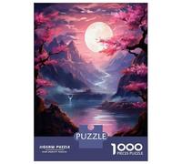 Puzzles De 1000 Pièces - Full Moon Cherry Blossom Valley Puzzle pour Adultes Jeux Relaxants Vacances À La Maison Offre Spéciale pour Toute La Famille 52x38cm/1000pcs