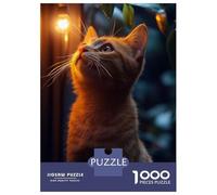 Puzzles De 1000 Pièces Ginger Cat Gazing at Light Puzzle Adulte, Jouet, Décoration Murale, Une Œuvre d'art, Cadeaux Uniques pour Anniversaire Et Noël 70x50cm/1000pcs