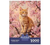 Puzzles De 1000 Pièces Ginger Cat in Cherry Blossom Puzzles pour Adultes - Jeu De Réflexion - Améliore La Mémoire - Cadeaux Uniques pour Un Anniversaire Ou Noël 52x38cm/1000pcs