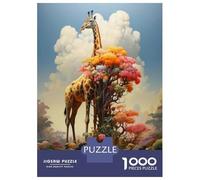 Puzzles De 1000 Pièces Giraffe with Colorful Flowers Puzzle pour Adolescents Découpe De Précision Activités Amusantes À La Maison Jeu Stimulant Et Jeux en Famille 38x26cm/1000pcs