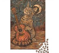 Puzzles De 1000 Pièces Guitar Playing Cat Art Print-8 Puzzles pour Adolescents Améliorent La Mémoire Difficiles Et Stimulants Casse-tête Jeux De Société en Famille 52x38cm/1000pcs