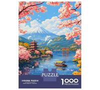 Puzzles De 1000 Pièces Hakone Japan Cherry Blossoms and MT. Fuji Puzzle Adulte Jeu Manuel Défi Difficile Interaction Parent-Enfant 38x26cm/1000pcs