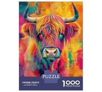 Puzzles De 1000 Pièces Highland Cow Colorful Art Puzzle pour Adolescents Découpe De Précision Activités Amusantes À La Maison Jeu Stimulant Et Jeux en Famille 52x38cm/1000pcs